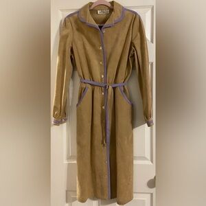 Mollie Parnis Skinny Ultra Suede VTG Tan FALL Dress Pocket Soft Size 14